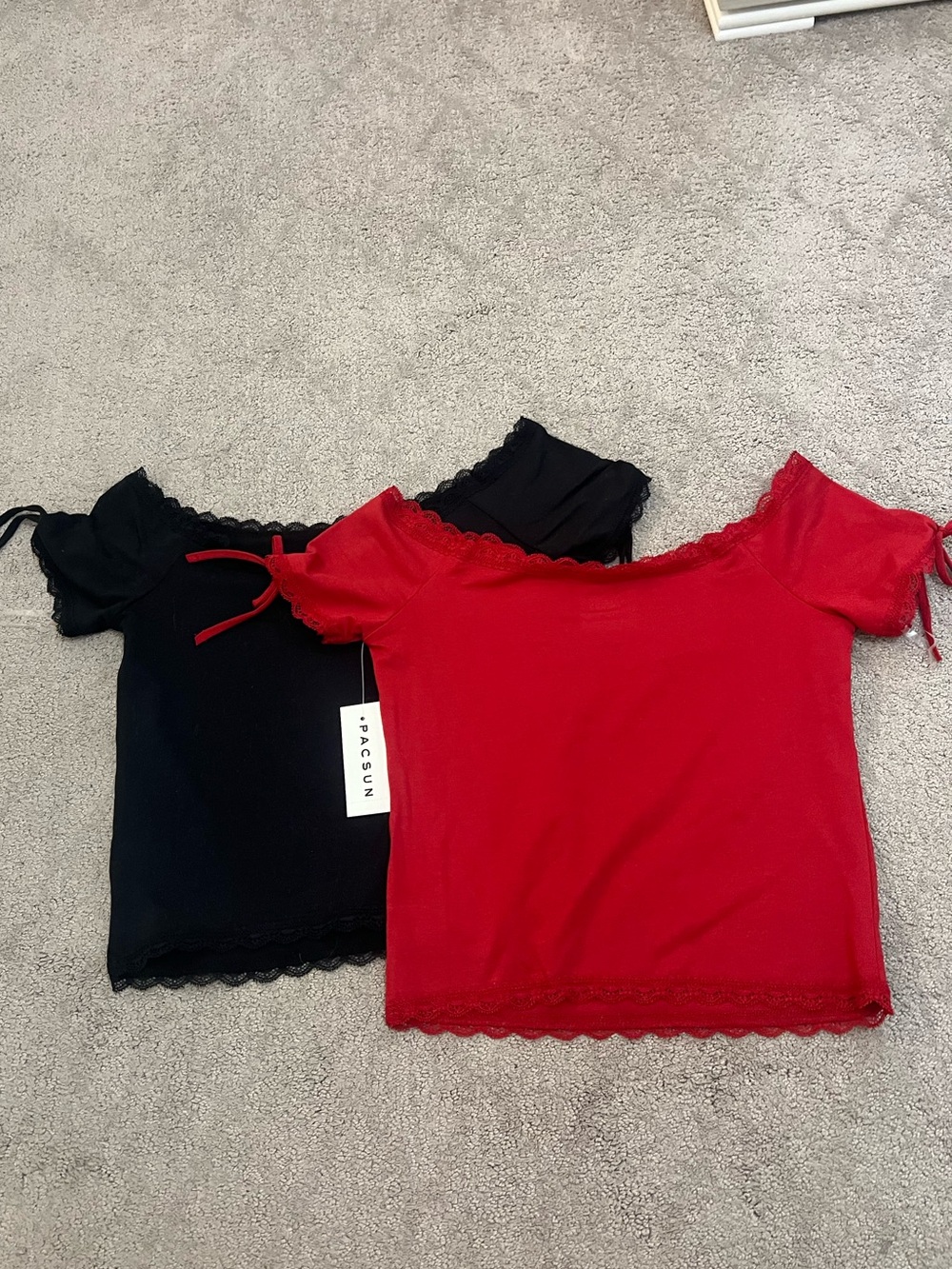 PacSun Red Off-Shoulder Crop Top with Lace Detail